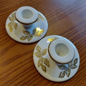 Wedgewood Bone China 2 Candlesticks Holders "Gold Tonquin" made in England, VGC.